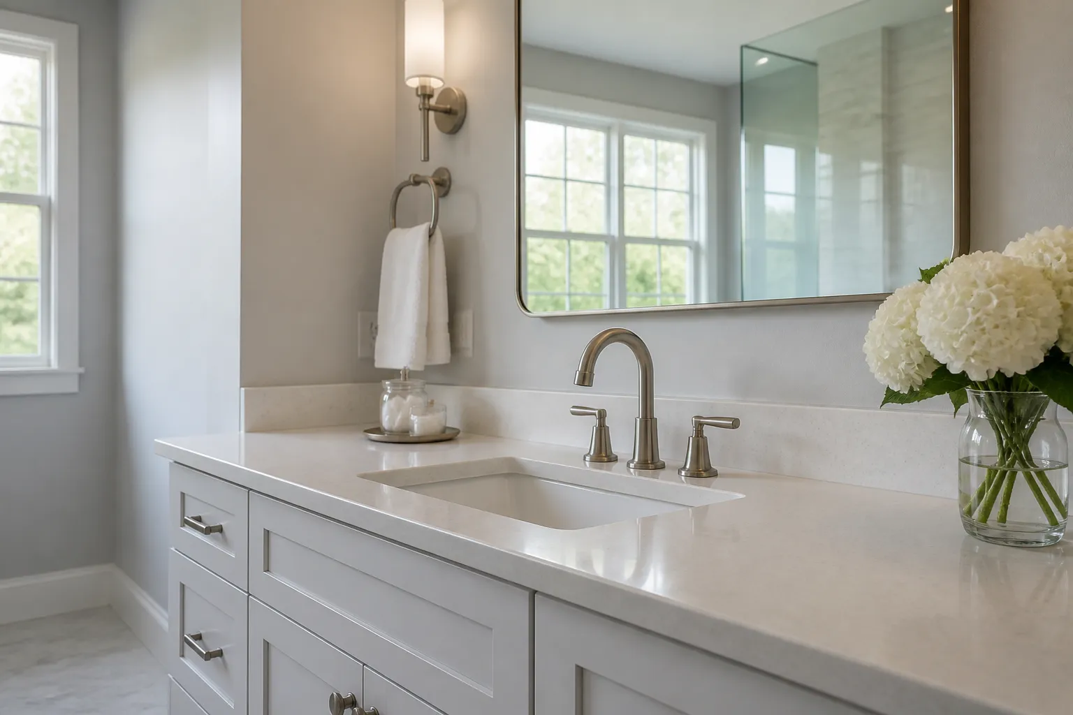 Bathroom vanity countertop with an integrated sink